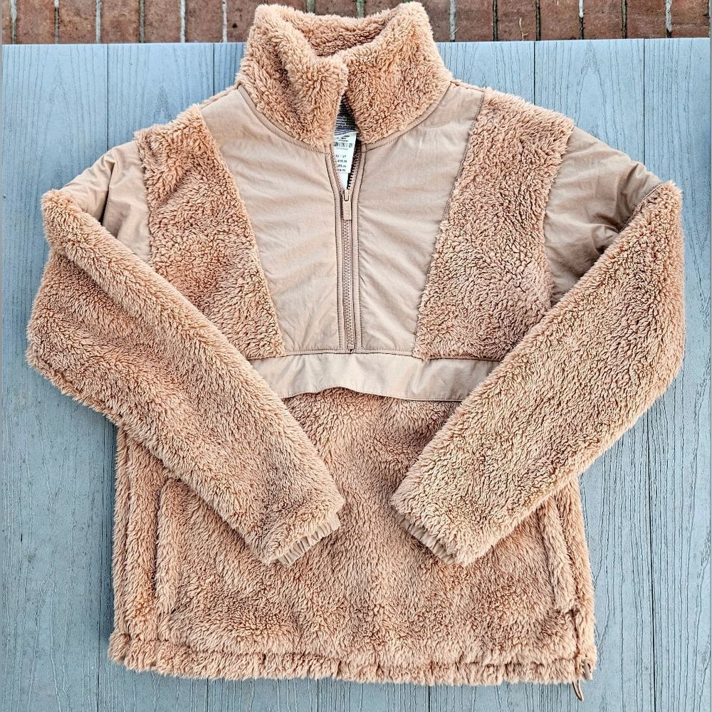 Victoria's Secret PINK COZY HALF ZIP TEDDY PULLOVER SHERPA TAN NEW MSRP $69.95